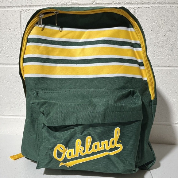 Oakland Athletics A’s MLB Backpack Promotional Stripes Bag Green Yellow White - Picture 1 of 13
